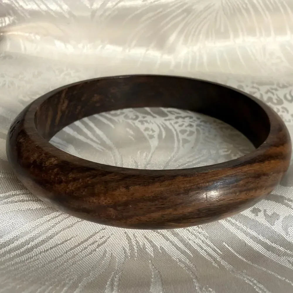 Boho Wooden Bangle Bracelet Dark Brown Natural Wood Grain Earthy Ecofriendly